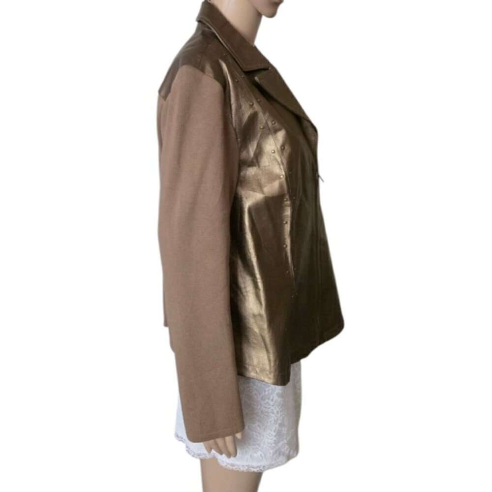Nygard Collection Gold Studs Collared Leather & Knit Front Zip Jacket Women' L - Picture 3 of 8